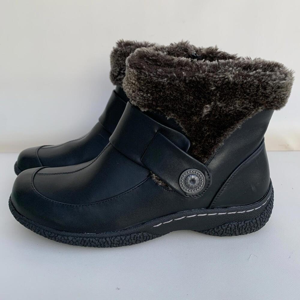 Wanderlust Perth Faux fur Leather Black Ankle Boots Winter Snow US Size 7.5
